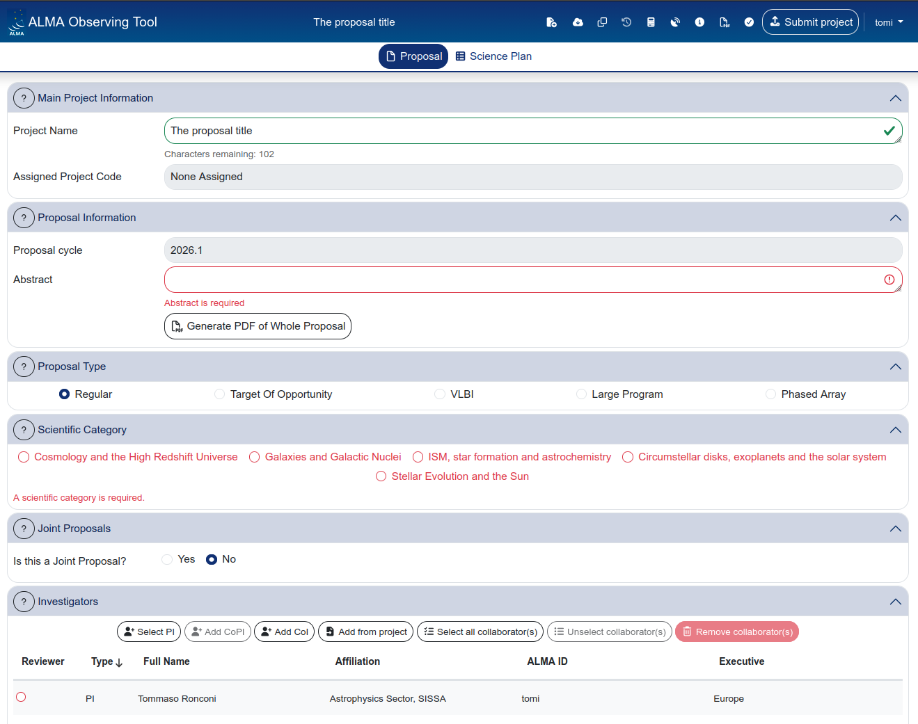 Proposal section exploded tabs