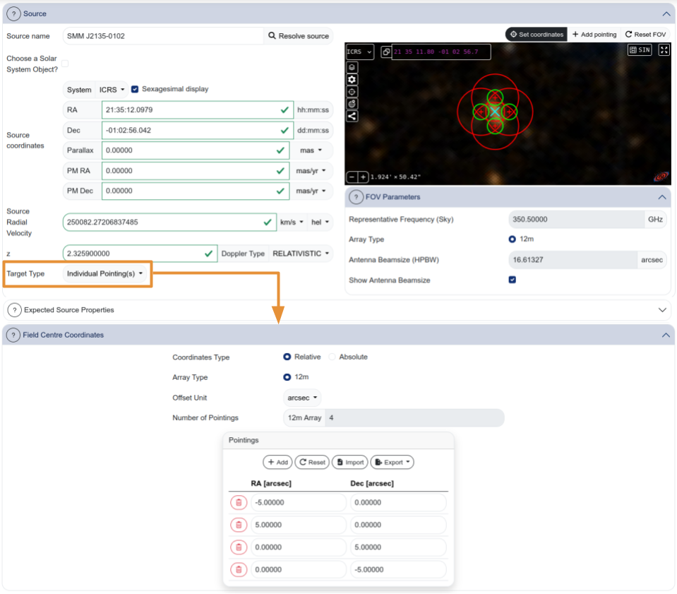 Individual pointings