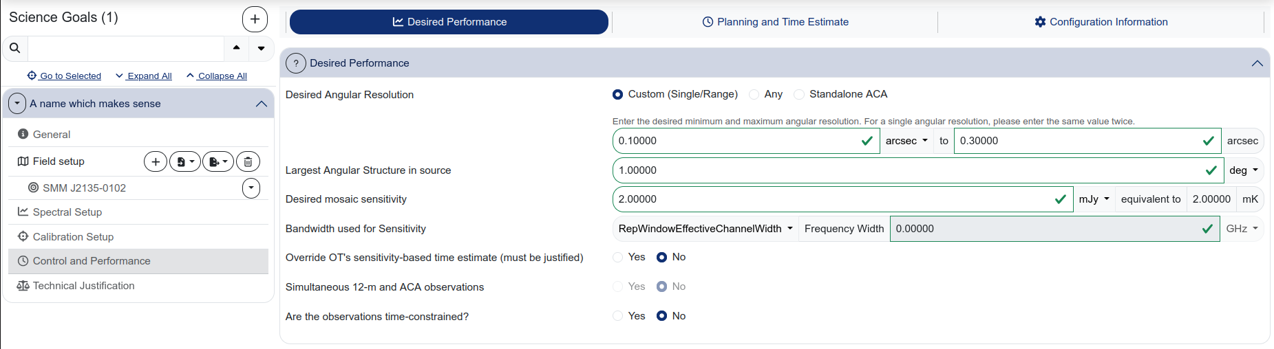 Control and Performance — Desired Performance