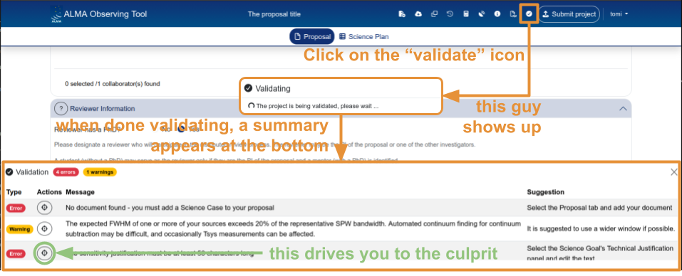 Validate button in the header bar